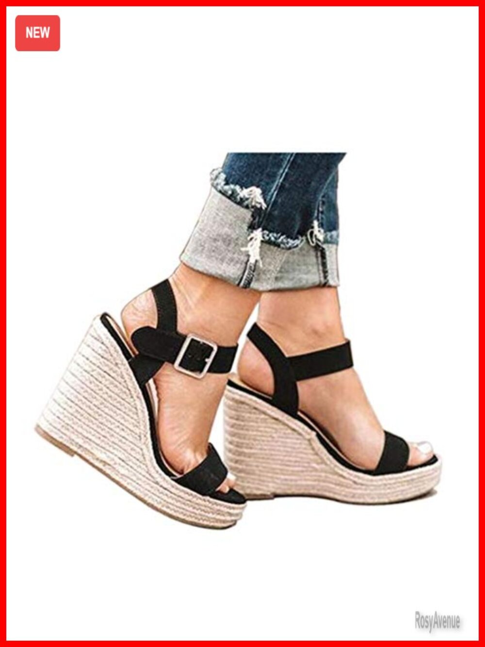 Platform Wedge Sandals Ankle Strap Open Toe Suede Braided Jute